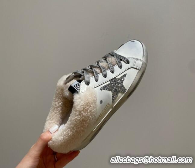 Perfect Golden Goose GGDB Super-Star Calfskin and Shearling Sneakers Mules 092201 White