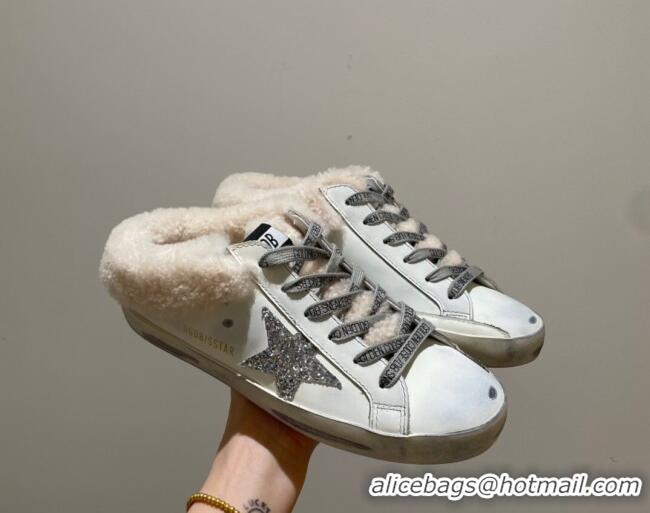 Perfect Golden Goose GGDB Super-Star Calfskin and Shearling Sneakers Mules 092201 White