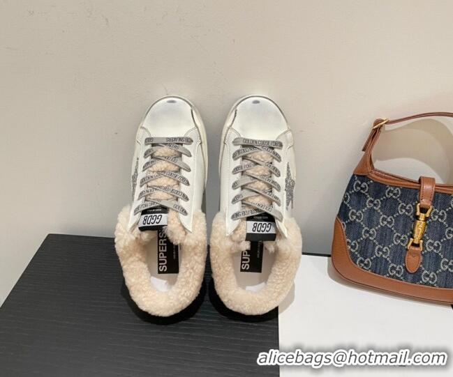 Perfect Golden Goose GGDB Super-Star Calfskin and Shearling Sneakers Mules 092201 White