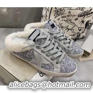 Best Price Golden Goose GGDB Super-Star Sequins and Shearling Sneakers Mules 092201 Silve