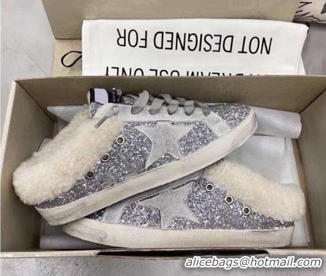 Best Price Golden Goose GGDB Super-Star Sequins and Shearling Sneakers Mules 092201 Silve