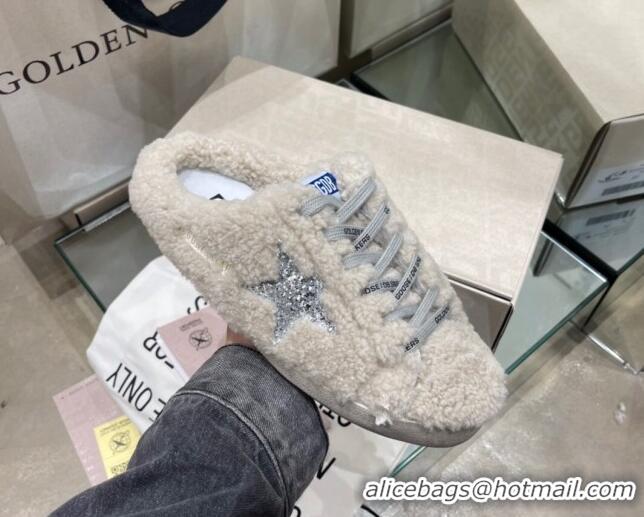 Golden Goose GGDB Super-Star Sequins & Shearling Sneakers Mules 1025074 Silver/Off-white