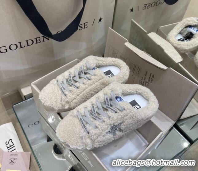 Golden Goose GGDB Super-Star Sequins & Shearling Sneakers Mules 1025074 Silver/Off-white