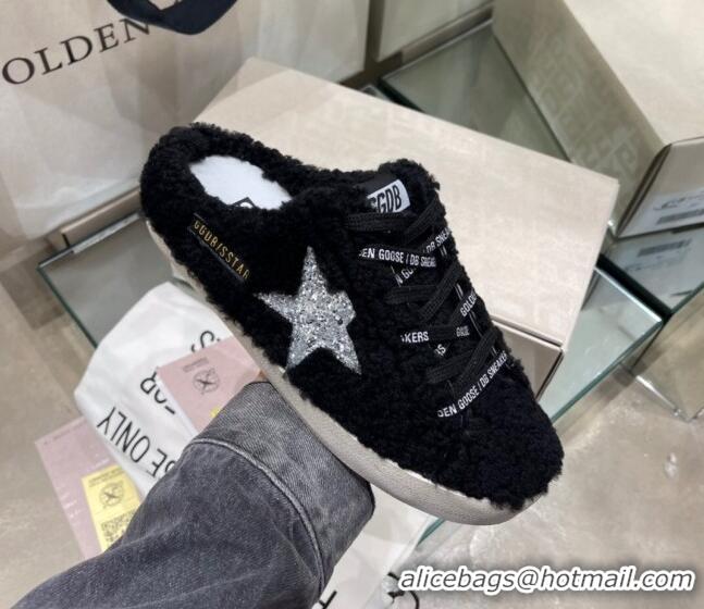 Best Design Golden Goose GGDB Super-Star Sequins & Shearling Sneakers Mules 1025075 Silver/Black