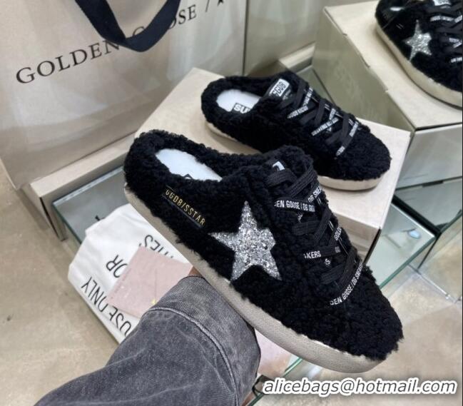 Best Design Golden Goose GGDB Super-Star Sequins & Shearling Sneakers Mules 1025075 Silver/Black