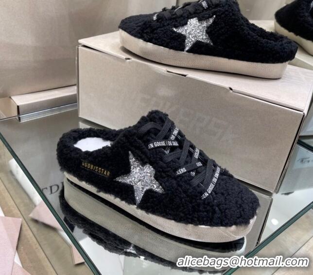 Best Design Golden Goose GGDB Super-Star Sequins & Shearling Sneakers Mules 1025075 Silver/Black