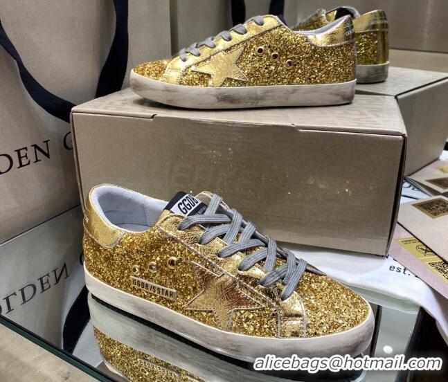 Best Luxury Golden Goose Super-Star Sneakers in Gold Glitter 027051