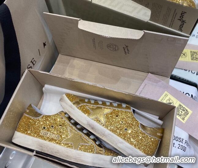 Best Luxury Golden Goose Super-Star Sneakers in Gold Glitter 027051