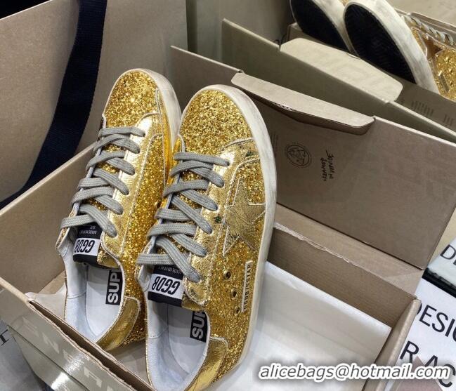 Best Luxury Golden Goose Super-Star Sneakers in Gold Glitter 027051