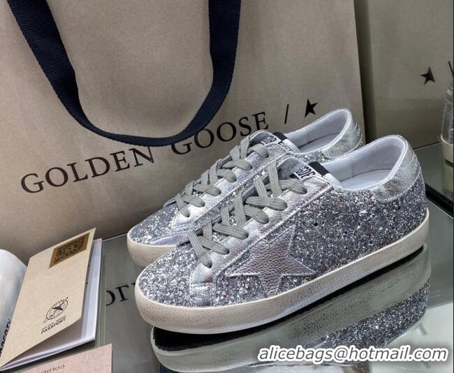 Good Quality Golden Goose Super-Star Sneakers in Silver Glitter 027052