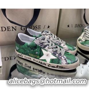 Top Quality Golden Goose Super-Star Sneakers in Green Snake Pattern Leather with White Star 027054