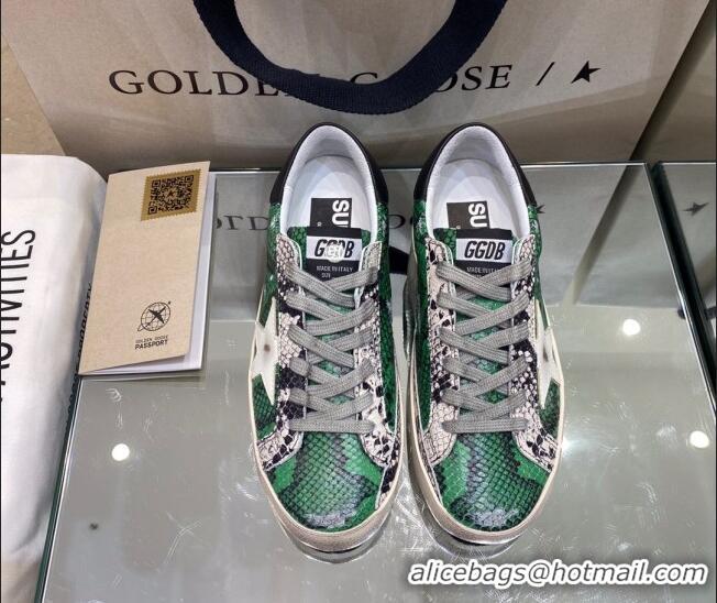 Top Quality Golden Goose Super-Star Sneakers in Green Snake Pattern Leather with White Star 027054