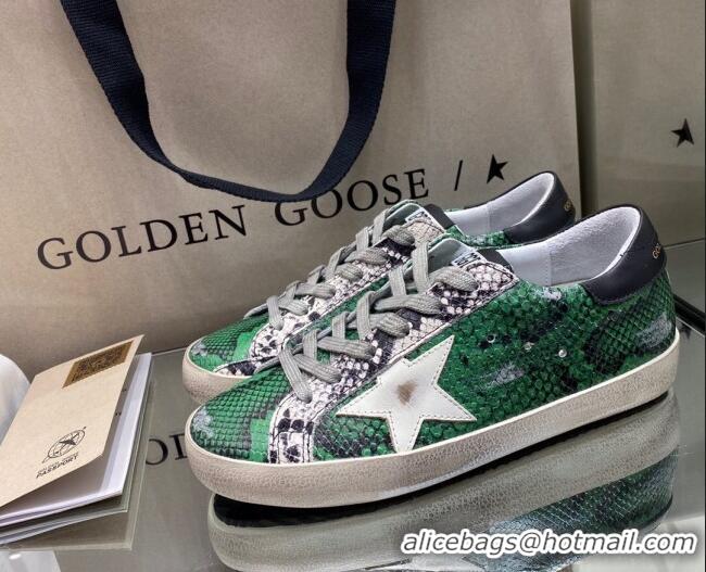 Top Quality Golden Goose Super-Star Sneakers in Green Snake Pattern Leather with White Star 027054