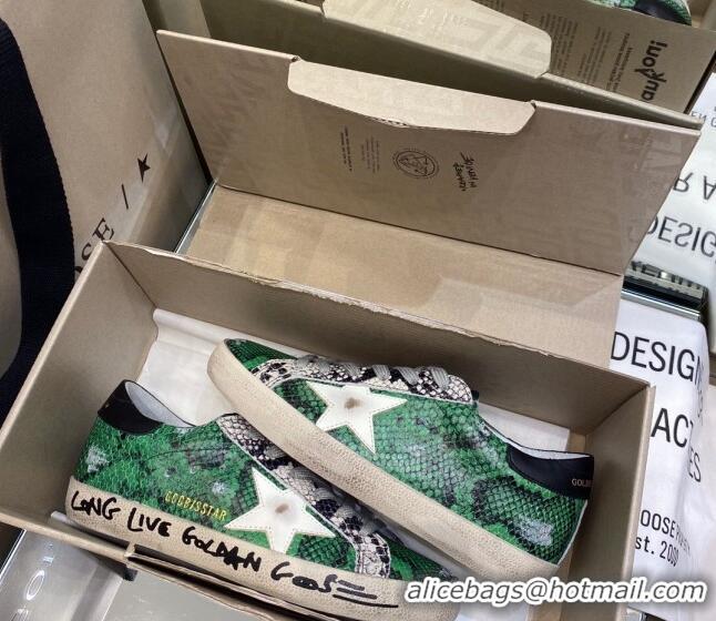 Top Quality Golden Goose Super-Star Sneakers in Green Snake Pattern Leather with White Star 027054