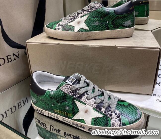 Top Quality Golden Goose Super-Star Sneakers in Green Snake Pattern Leather with White Star 027054