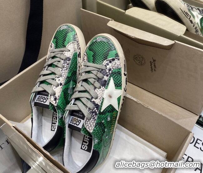 Top Quality Golden Goose Super-Star Sneakers in Green Snake Pattern Leather with White Star 027054