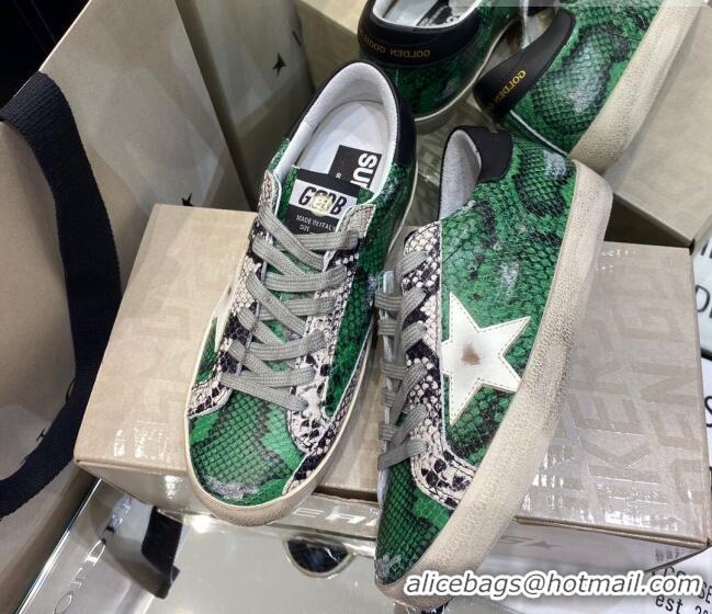 Top Quality Golden Goose Super-Star Sneakers in Green Snake Pattern Leather with White Star 027054