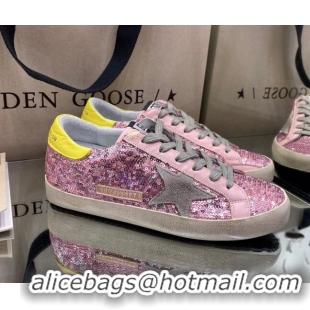 Top Quality Golden Goose Super-Star Sneakers in Pink Sequins with Grey Star 027055