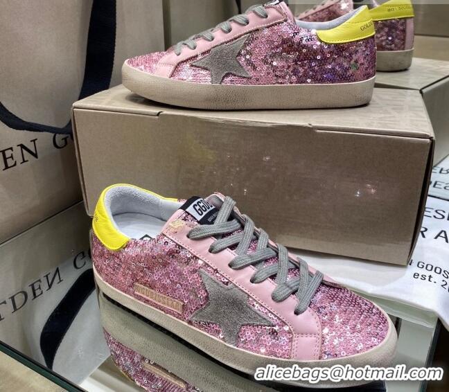 Top Quality Golden Goose Super-Star Sneakers in Pink Sequins with Grey Star 027055