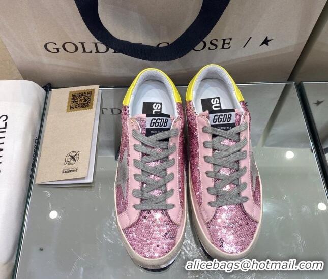 Top Quality Golden Goose Super-Star Sneakers in Pink Sequins with Grey Star 027055