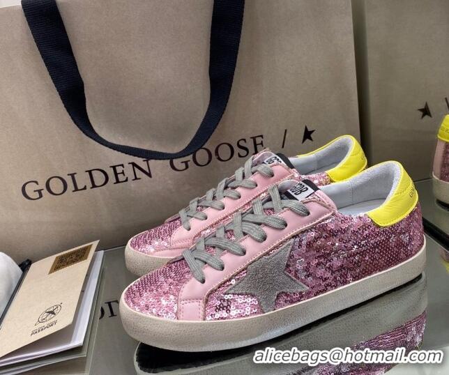 Top Quality Golden Goose Super-Star Sneakers in Pink Sequins with Grey Star 027055