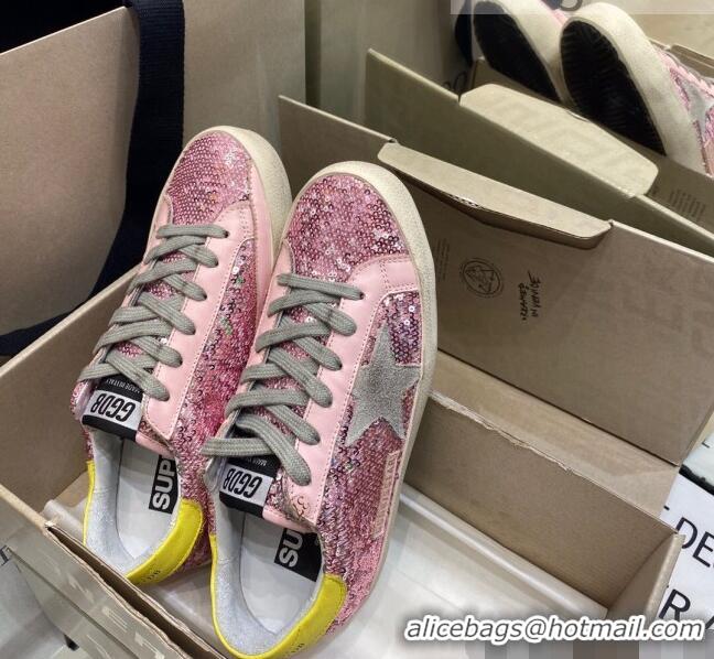 Top Quality Golden Goose Super-Star Sneakers in Pink Sequins with Grey Star 027055