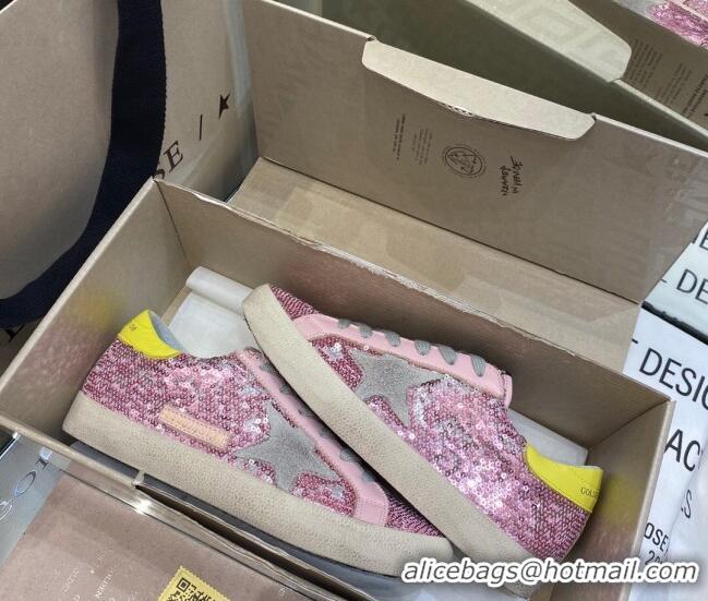 Top Quality Golden Goose Super-Star Sneakers in Pink Sequins with Grey Star 027055