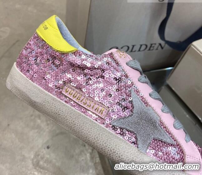 Top Quality Golden Goose Super-Star Sneakers in Pink Sequins with Grey Star 027055