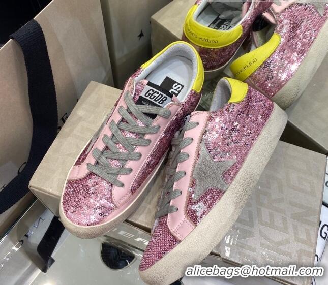 Top Quality Golden Goose Super-Star Sneakers in Pink Sequins with Grey Star 027055