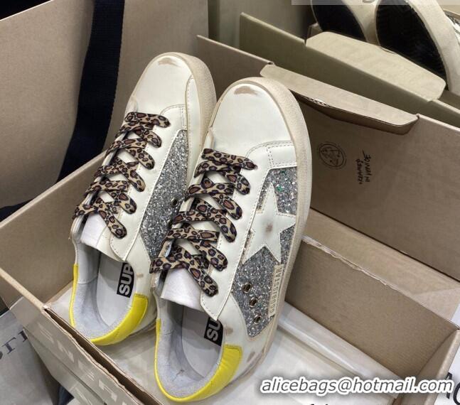 Super Quality Golden Goose Super-Star Sneakers in Silver Glitter and White Leather 027057