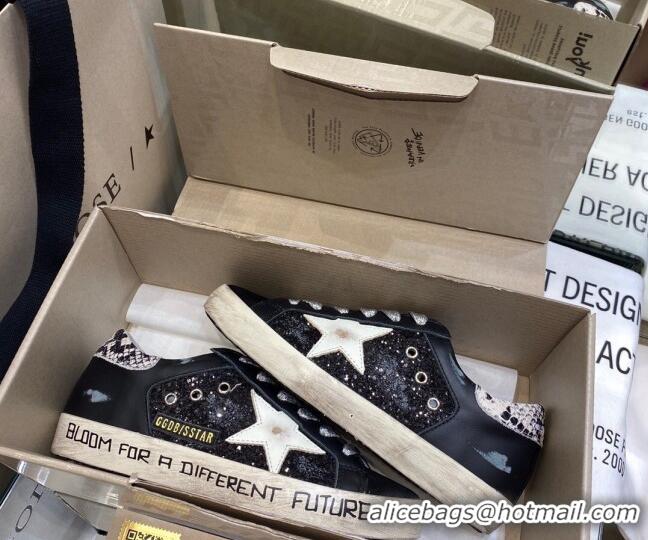 Unique Grade Golden Goose Super-Star Sneakers in Black Glitter and Suede with White Star 027059