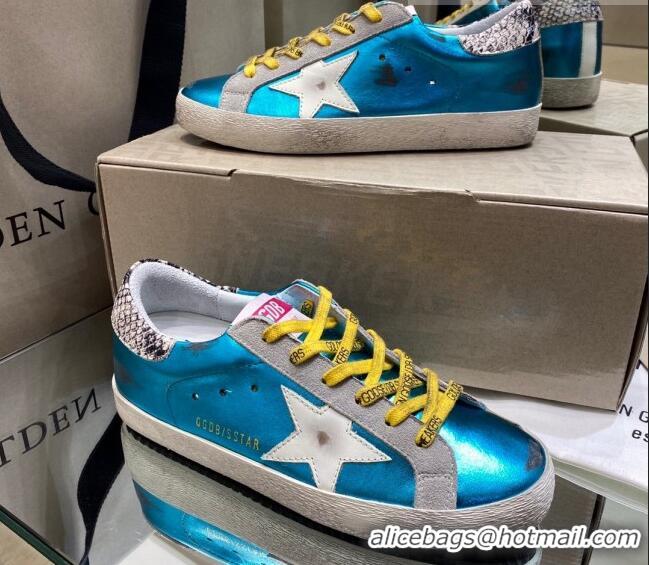 Best Quality Golden Goose Super-Star Sneakers in Blue Leather with White Star 027059