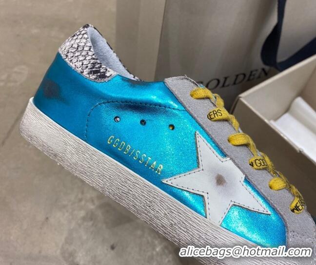 Best Quality Golden Goose Super-Star Sneakers in Blue Leather with White Star 027059