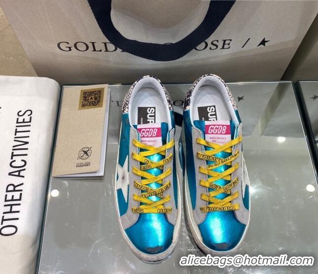 Best Quality Golden Goose Super-Star Sneakers in Blue Leather with White Star 027059