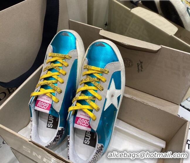 Best Quality Golden Goose Super-Star Sneakers in Blue Leather with White Star 027059