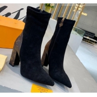 Unique Style Louis Vuitton Since 1854 Back Suede Ankle Boots Black/Monogram Canvas 081017