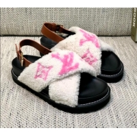 Lower Price Louis Vuitton Paseo Logo Wool Flat Comfort Sandals 081020 White/Pink