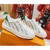 Discount Louis Vuitton Time Out Signature Print Leather Sneakers 082030 White/Green