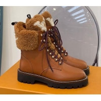 Good Quality Louis Vuitton Territory Flat Range Leather and Shearling Short Boots Brown 091733