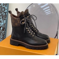 Top Quality Louis Vuitton Territory Flat Range Leather and Monogram Short Boots 091735 Black