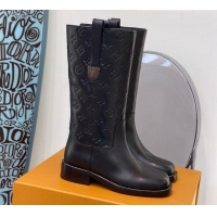 Popular Louis Vuitton Downtown Monogram Embossed Calfskin Half Boots 091822 Black