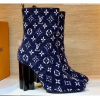 Best Price Louis Vuitton Silhouette Monogram Velvet Ankle Boots 092755 Navy Blue 2021