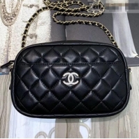 Grade Fashion Chanel Iridescent Quilted Smooth Leather Camera Case Shoulder Bag A91796 Black