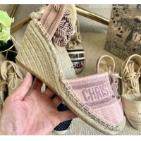 Pretty Style Dior Granville Wedge Espadrilles in Metallic Thread Embroidered Cotton 070911 Pink