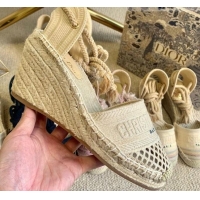 Luxurious Dior Granville Wedge Espadrilles in Beige Mesh Embroidery 070910