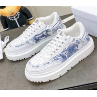 Luxury Cheap Dior Addict Sneakers in Blue Toile de Jouy Technical Fabric 070935