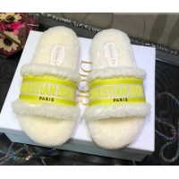 Good Quality Dior Dway Flat Slide Sandals in Yellow Embroidered Cotton and Shearling 081027