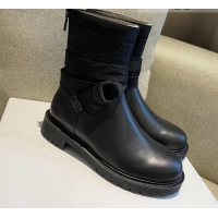 Custom Dior D-Major Ankle Boots in Technical Fabric and Calfskin All Black 081032