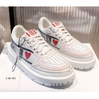 Discount Dior Addict Sneakers in D-Chess Heart Calfskin and Technical Fabric White/Black/Red 081451