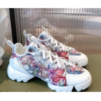 Good Looking Dior D-Connect Dioramour Sneakers in Zodiac Printed Technical Fabric Multicolor/Pink 081619